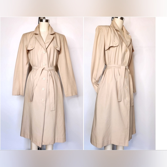 Vintage Trench Coat 70s by Julie Miller of California - Spy Coat - Beige XS S M - Picture 2 of 13